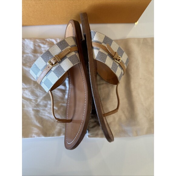 LOUIS VUITTON Classic Damier Azur Palma Flat Thong Sandals EU 39 US 9 Authentic - Picture 7 of 9